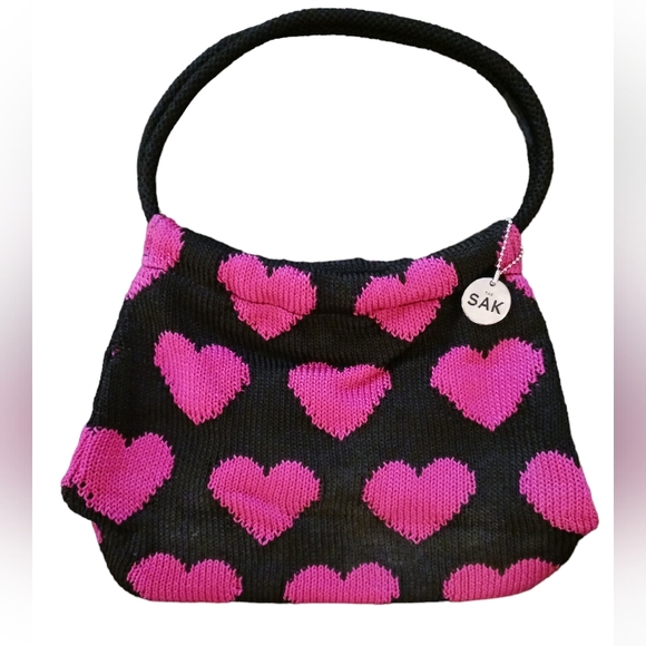 THE SAK handbag.  Womens.  Black with hot pink hearts on both sides. - Picture 1 of 10